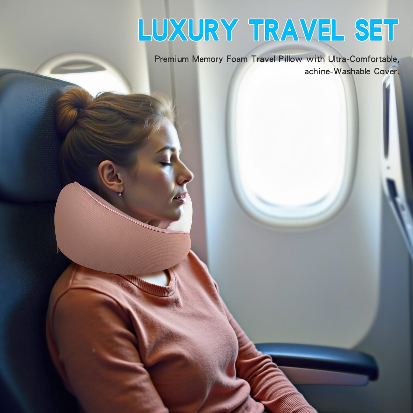 SUPHONOR Adjustable Memory Foam Pink U-Shaped Travel Pillow with Luxurious Knitted Cotton Cover, Slow-Rebound Design for Airplane Travel and Neck Comfort, Ideal Traveler Gift