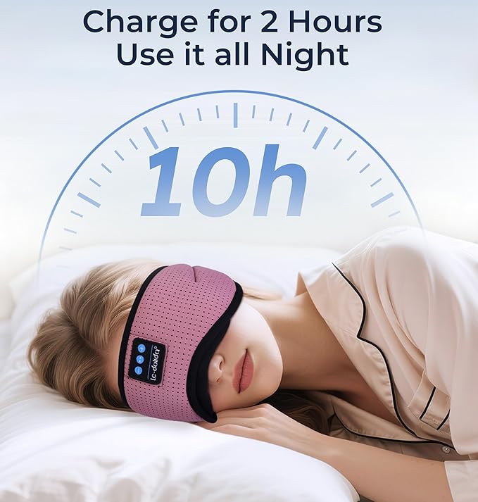 LC-dolida Bluetooth Sleep Mask with White Noise，Sleep Headphones,Bluetooth Wireless Music Eye Mask, Ideal for Travel, Night Work, Napping, Side Sleeping and Office Use for Both Men and Women(Pink)