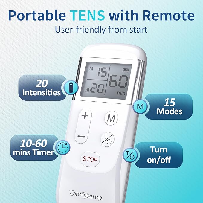 Comfytemp Wireless TENS Unit Muscle Stimulator, FSA HSA Eligible Rechargeable Tens Unit for Pain Relief with Remote Control, Portable Pulse Muscle Stimulator for Back Shoulder Sciatica, 15 Modes
