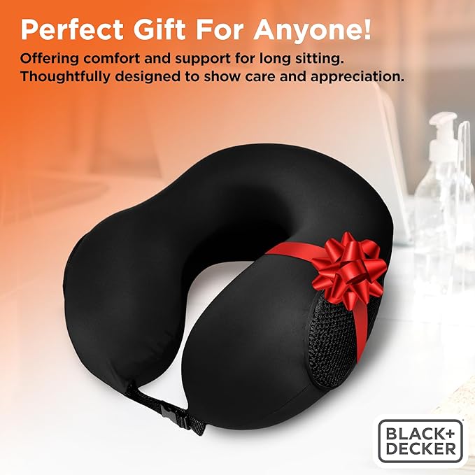 BLACK+DECKER Memory Foam Travel Neck Pillow Travel Pillow for Plane, Car & Train| Ice Silk Cooling Fabric, Ergonomic Design, Neck Support, Washable Cover,Black
