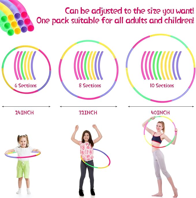Chivao 8 Pack Color Detachable Hoop Fitness Waist Exercise Ring Plastic Exercise Hoop Adjustable Weight Size Plastic Adult Party Supplies Game Sport Gymnastic