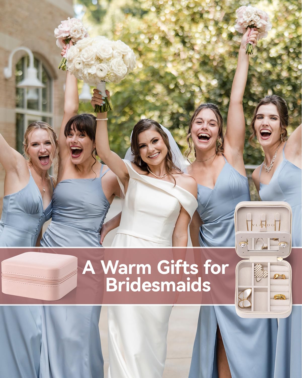 Vlando Mothers Day Gifts - Small Travel Jewelry Box Organizer -Jewelry Display Case for Girls Women Bridesmaid Gift Rings Earrings Necklaces Storage with Mirror Pink