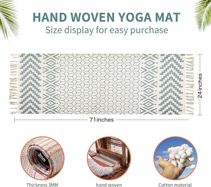 Cifupy Handmade Organic Yoga Mat made with Organic Cotton Yoga Mat - Non Slip Hand-Woven Foldable Yoga Rug Provides Excellent Comfort, Traction & Support for Indoor & Outdoor Use - 24 x 72 Inches