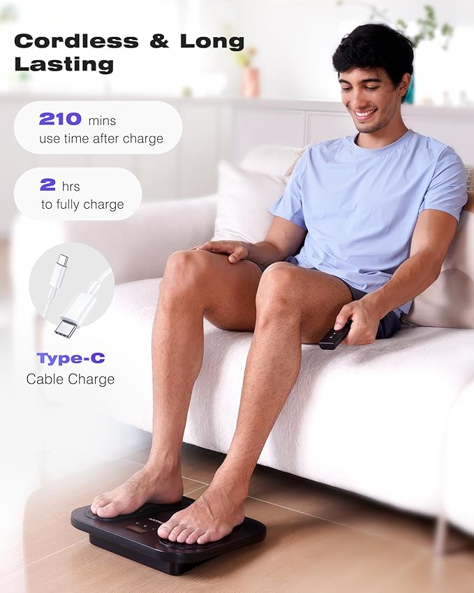 KINGJOY Foot Massager for Neuropathy, Rechargeable EMS TENS Foot Stimulator with 10 Modes 20 Intensities for Circulation Plantar Fasciitis & Swelling Pain Relief, Gifts for Women Men-Black