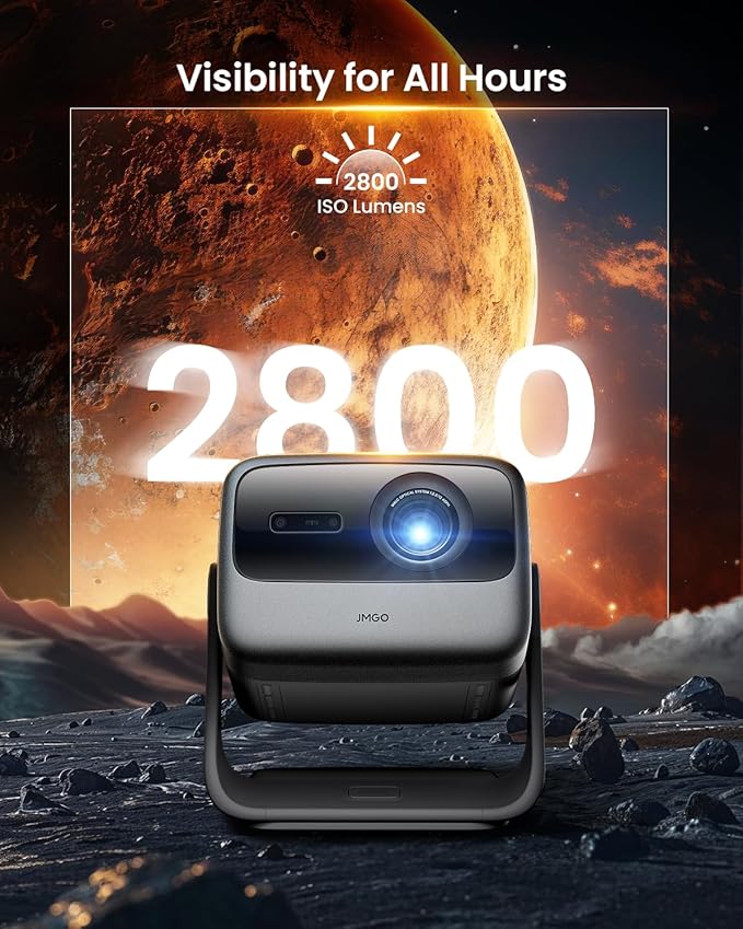 JMGO N1S Ultra 4K Triple Laser Projector with WiFi and Bluetooth, 2800 ISO Lumens, Google TV, 360° Sensorless Picture Correction, 300", HDR10, 20W Dolby Digital Plus, 3D-Active, Smart and Portable