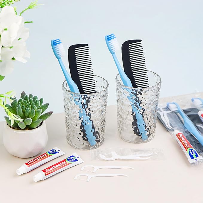 200 Sets Disposable Toothbrushes with Toothpaste Floss Comb Individually Wrapped, Disposable Toothbrush Bulk, 10g Toothpaste,Dental Floss,6in Comb Bulk Toothbrush Kit for Homeless,Airbnb,Hotel