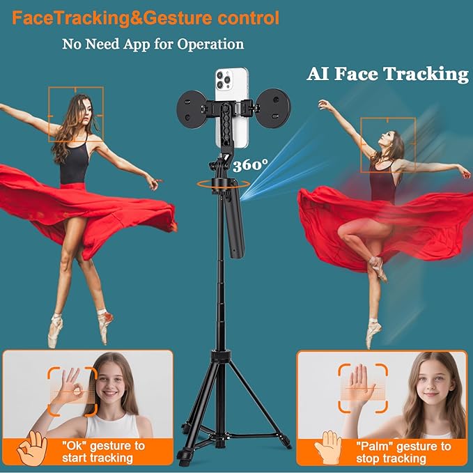70.9” Auto Face Tracking Tripod for iPhone Anriod Phone,Vlogging Kit for iPhone,Content Creator Essentials,with Light / 360 Rotatable Tripod/Wireless Microphone/Remote