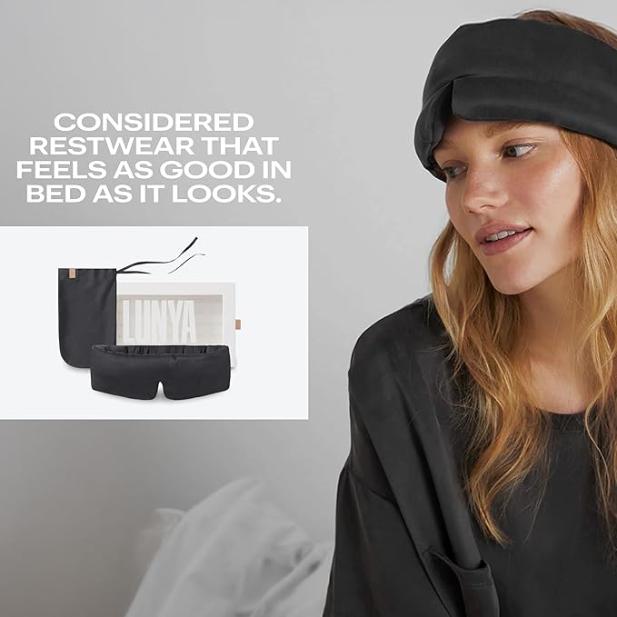 Lunya Sleep Mask with Box - Washable Silk Sleeping Mask and Headband for Beauty Routines - Thermoregulating Comfort for Restful Nights - Silk Eye Mask for Women - Large - Meditative Grey