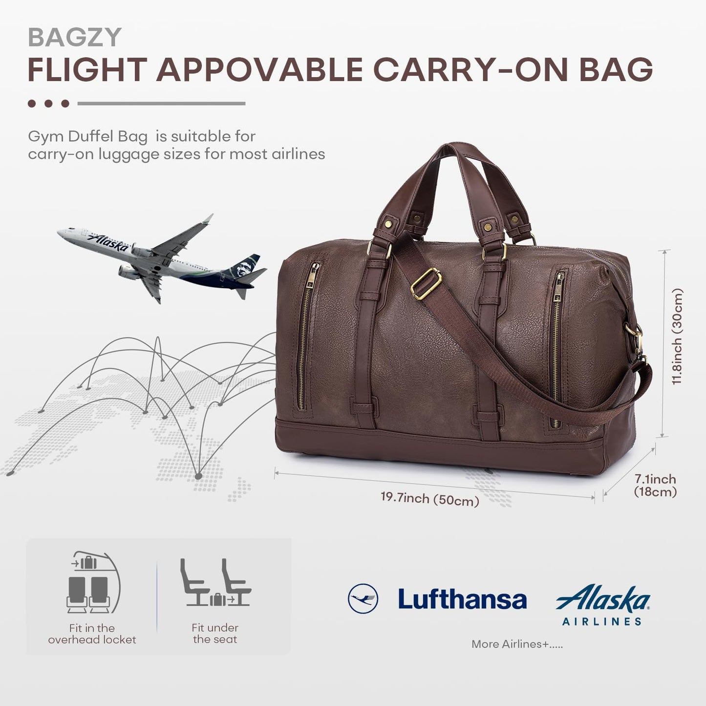 BAGZY PU Leather Travel Duffel Bag with Toiletry Dopp Kit Large Capacity Weekender Bag 25L Carry on Overnight Bag Sports Duffel Bag for Men or Women Black