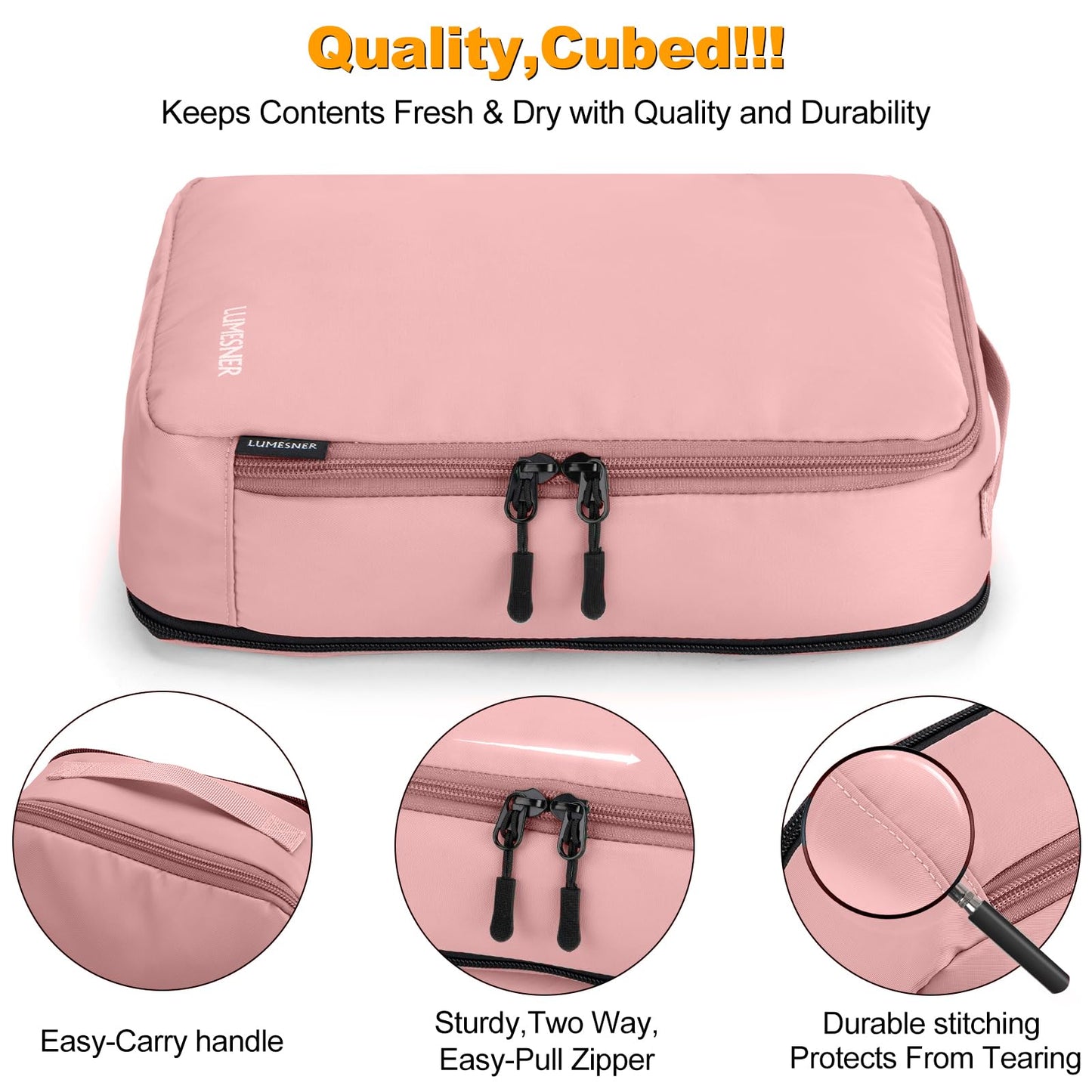 Compression Packing Cubes, Lumesner 8 Set Travel Packing Cubes for Carry on Suitcases, Compression Suitcase Organizers Bag Set & Travel Cubes (8-piece, Pink)