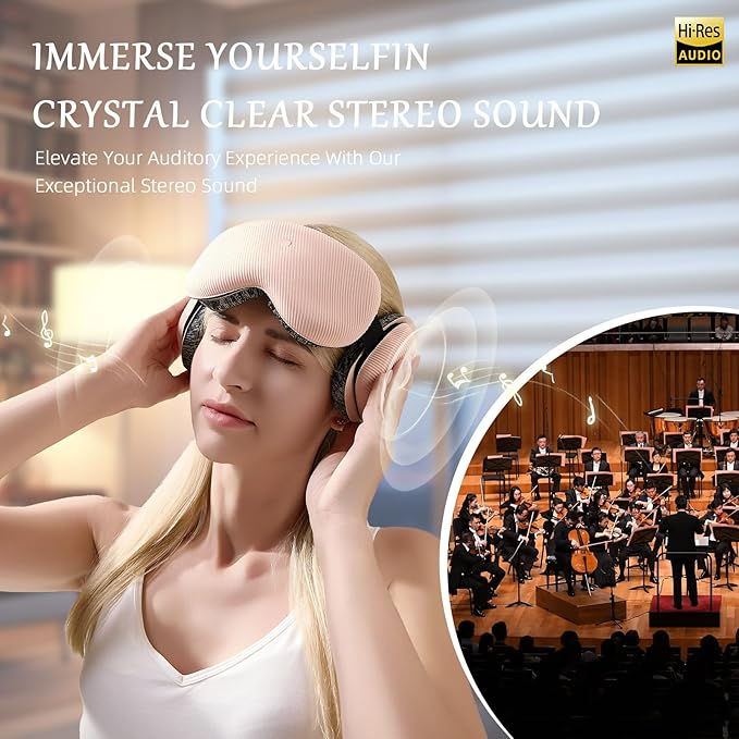 CLOZIA Sleep Headphones Wireless Bluetooth, White Noise Bluetooth Sleep Mask with 12 Soothing Sound, Sleep Mask with Bluetooth Headphones for Travel Yoga Office Meditation, Pink