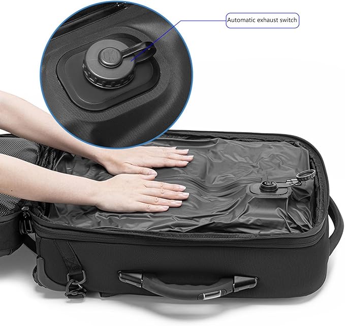 21" Vacuum Compression Backpack with Wheels, Expandable, Waterproof, Carry On Travel, Laptop Bag, Flight Approved Luggage Rolling Suitcase Backpacks(Built-in Vacuum Backpack with wheels)
