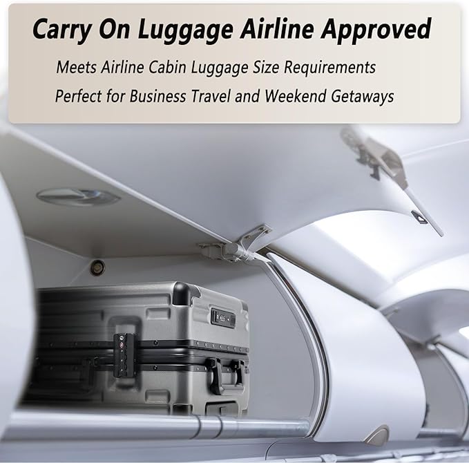 20 Inch Zipperless Carry On Luggage 22x14x9 Airline Approved With Spinner Wheels,Aluminium Frame Hard Shell Travel Suitcase with TSA Approved Cup Holder USB Port Holder for Women Men,Grey