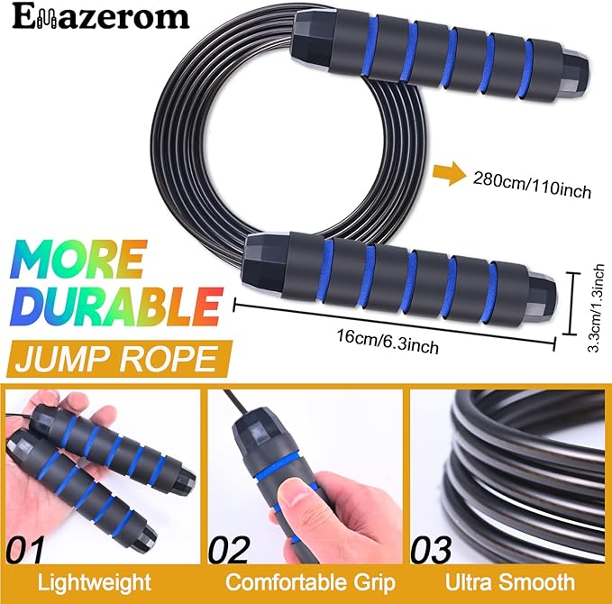 Jump Rope for Women Men Kids, Adjustable Skipping Rope with Ball Bearings, Professional Jumping Rope with Foam Handles, Tangle-Free Rapid Speed Jump Ropes for Fitness Workout Boxing Exercise
