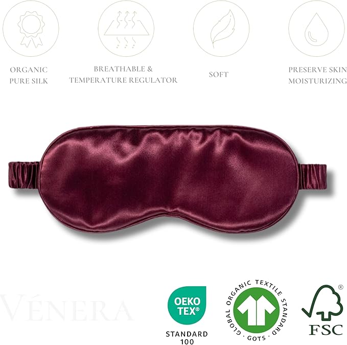 Silk Sleep Mask - 100% Pure 22 Momme Mulberry Silk Eye Sleeping Mask for Women and Men - Blackout Eye Mask for Sleeping (Burgundy)