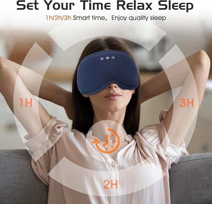 Bluetooth Sleep Mask with 2 Removable 3D Contoured Cup, Bamboo Cotton Sleeping Headphones for Side Sleepers with Timming Setting, Blackout Eye Mask for Sleeping Travel Meditation Men Women