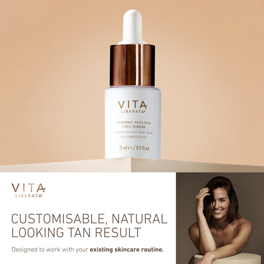 Vita Liberata Anti-Age Face Serum - Dual Action Serum, Deeply Nourishing & Hydrating, Customizable Tan, Formulated with Bakuchiol & Organic Botanicals, 30ml / 0.5 fl oz
