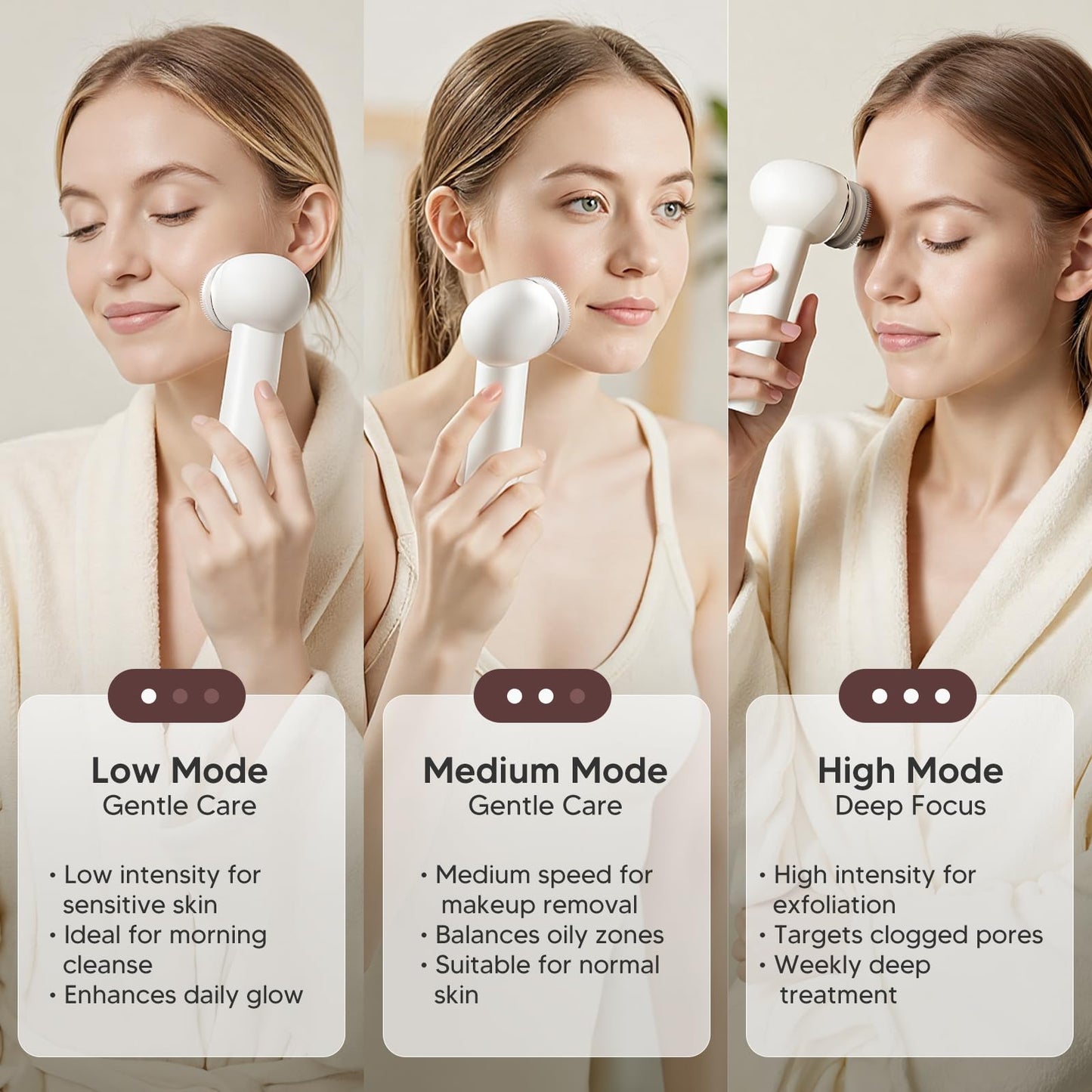 Bidirectional Rotation Facial Cleansing Brush for Women,Rechargeable Waterproof Face Exfoliator Brush for Deep Cleansing,Women Mom Her Christmas Gifts/Stocking Stuffer White