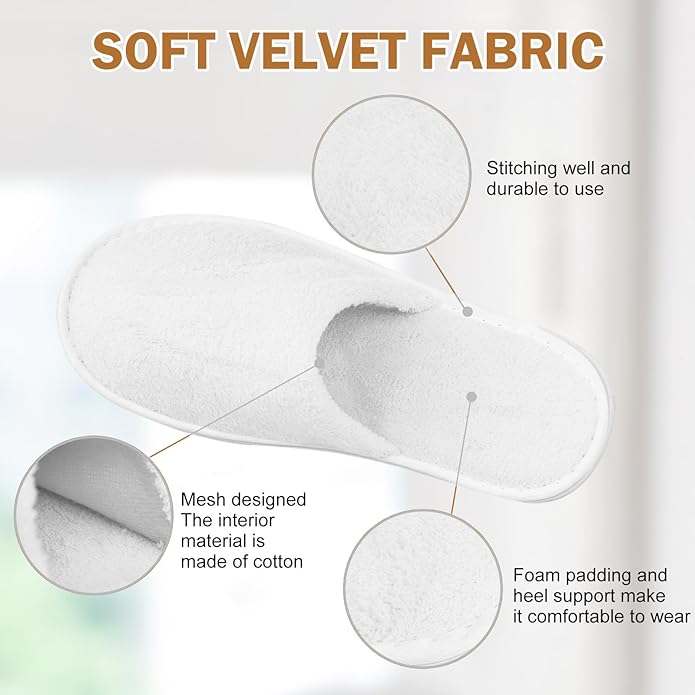 AQUEENLY 6 Pairs Disposable Spa Slippers for Guests, Hotel Slippers, Non-Slip Indoor Slippers for Women & Men, White Grey, Size 9.5-10.5 Women/11-11.5 Men