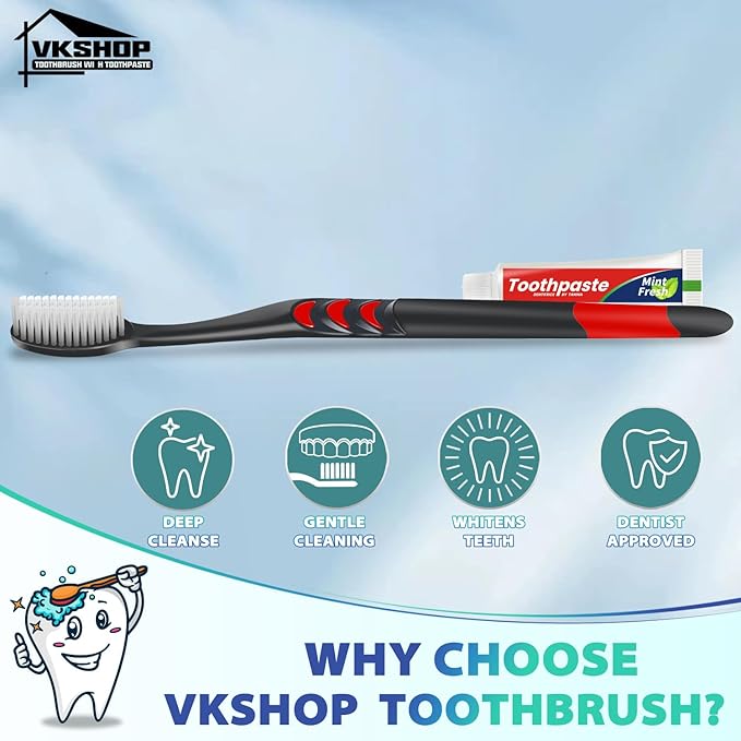 100 Pack Disposable Toothbrush with Toothpaste Set, Individually Wrapped Travel Toothbrushes for Adults & Kids, Portable Soft Bristle Kit for Camping, Hotel, Emergency Use (Black, 5g)