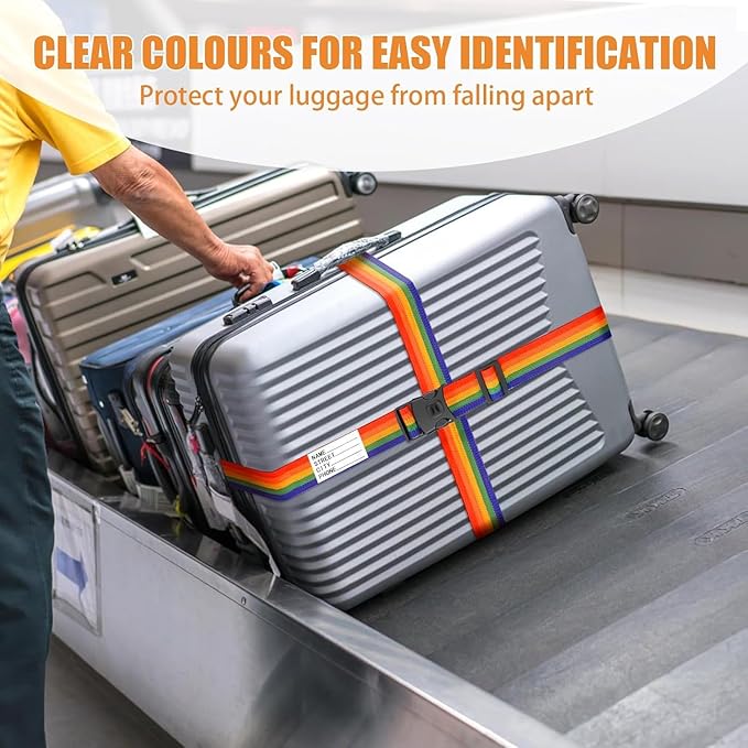 BILIONE Luggage Straps 88 inch Adjustable Suitcase Belt, Lockable Against Accidental Opening, Easy to Identify Travel Accessories, Add a Bag Connector Holds Suitcase Together (Energetic Green, 2)