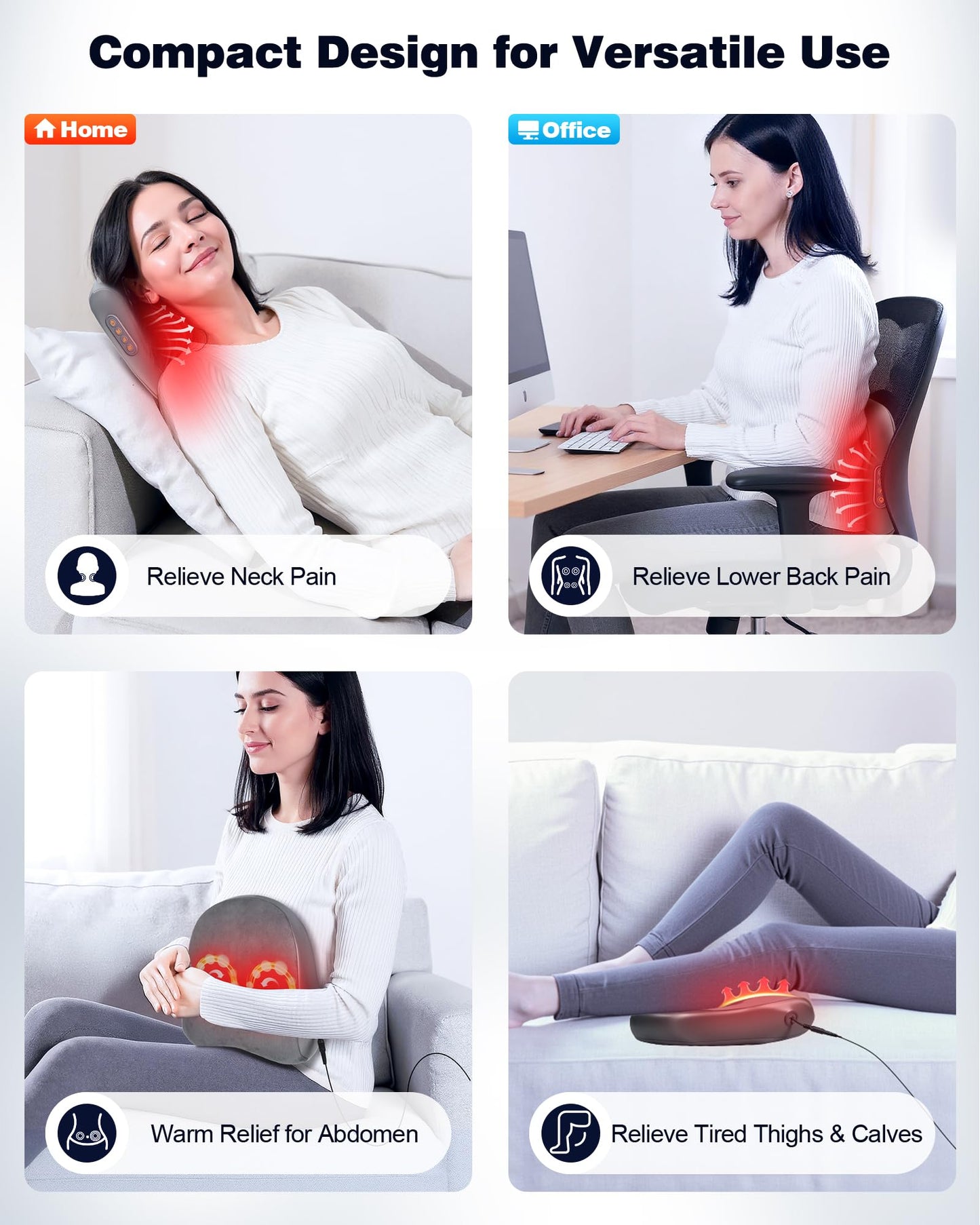 JZBRAIN Shiatsu Back and Neck Massager with Heat – Deep Kneading Massage Pillow for Relaxation – Corded Design for Full Body Use - for Loved Ones