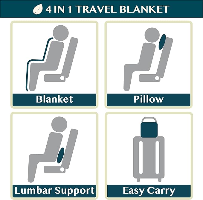PAVILIA Travel Blanket Pillow, Soft Airplane Blanket 2-in-1 Combo Set, Plane Blanket Compact Packable, Flight Essentials Car Pillow, Travelers Gifts Accessories, Backpack Strap, 60x43 Checker White