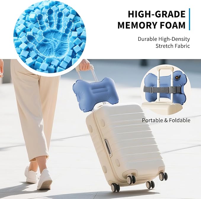 Mixtrend Travel Lumbar Pillow Inflatable Lumbar Support Pillow with Memory Foam, Back Support Pillow for Airplane Long Flight, Essential Travel Support Pillow for Women Men Kids（Mist Blue）