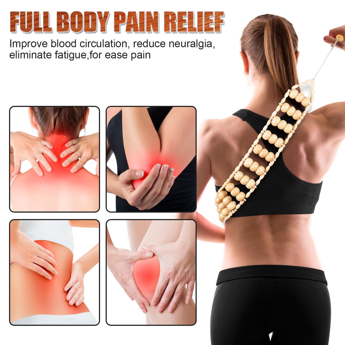 KintKita Wood Therapy Massage Tools,Back Wooden Massage Roller Rope Tool Maderoterapia Kit Professional Cellulite Massager for Body Shaping, Contouring,Back Neck Leg Muscle Relief