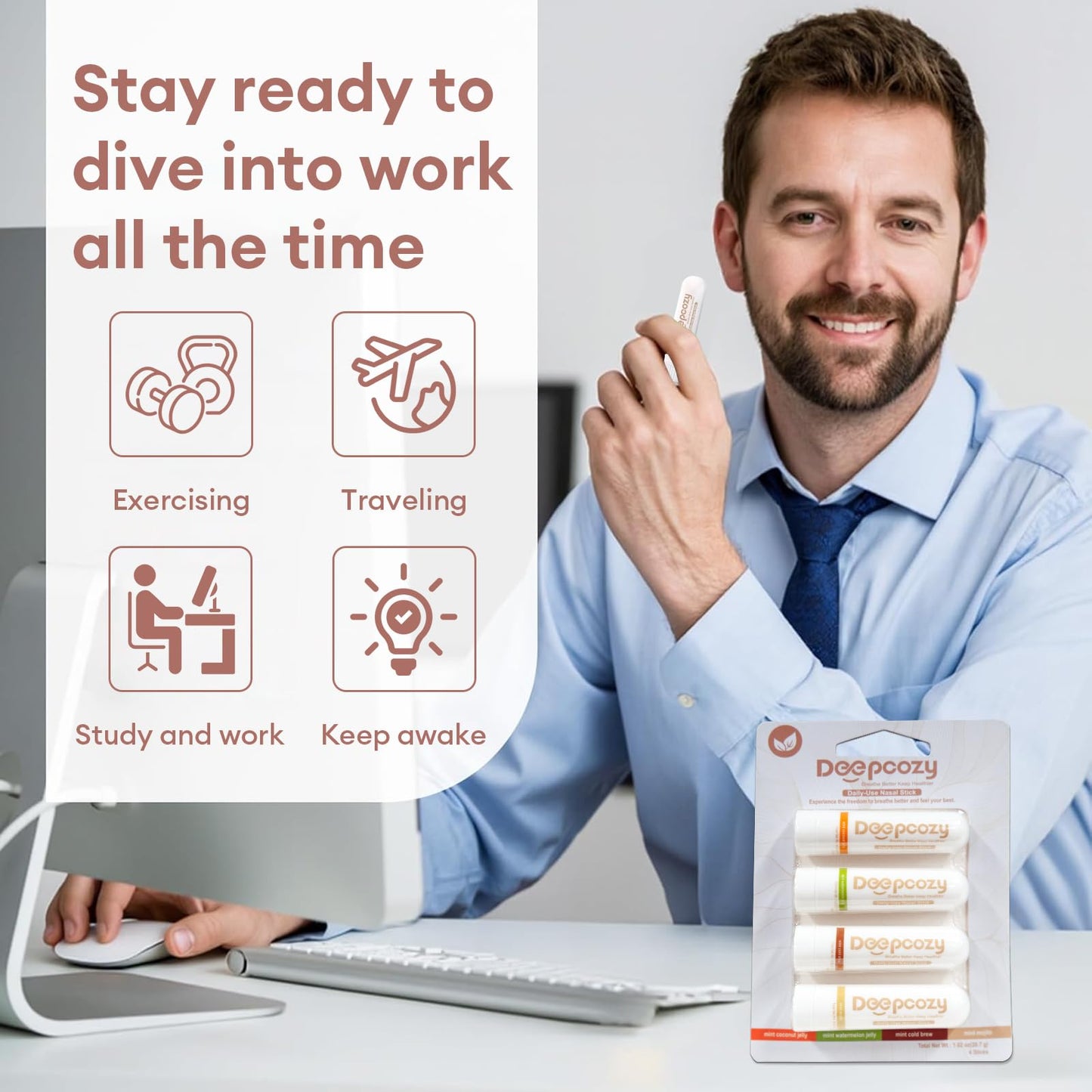 DeepCozy Nasal Stick for Adults, 3 Pack Nasal Inhaler Stick for Distraction Relief & Mild Stress, Portable Nasal Sticks Nose Inhaler Stick with Menthol for Work/Study/Travel (Mint Mojito)