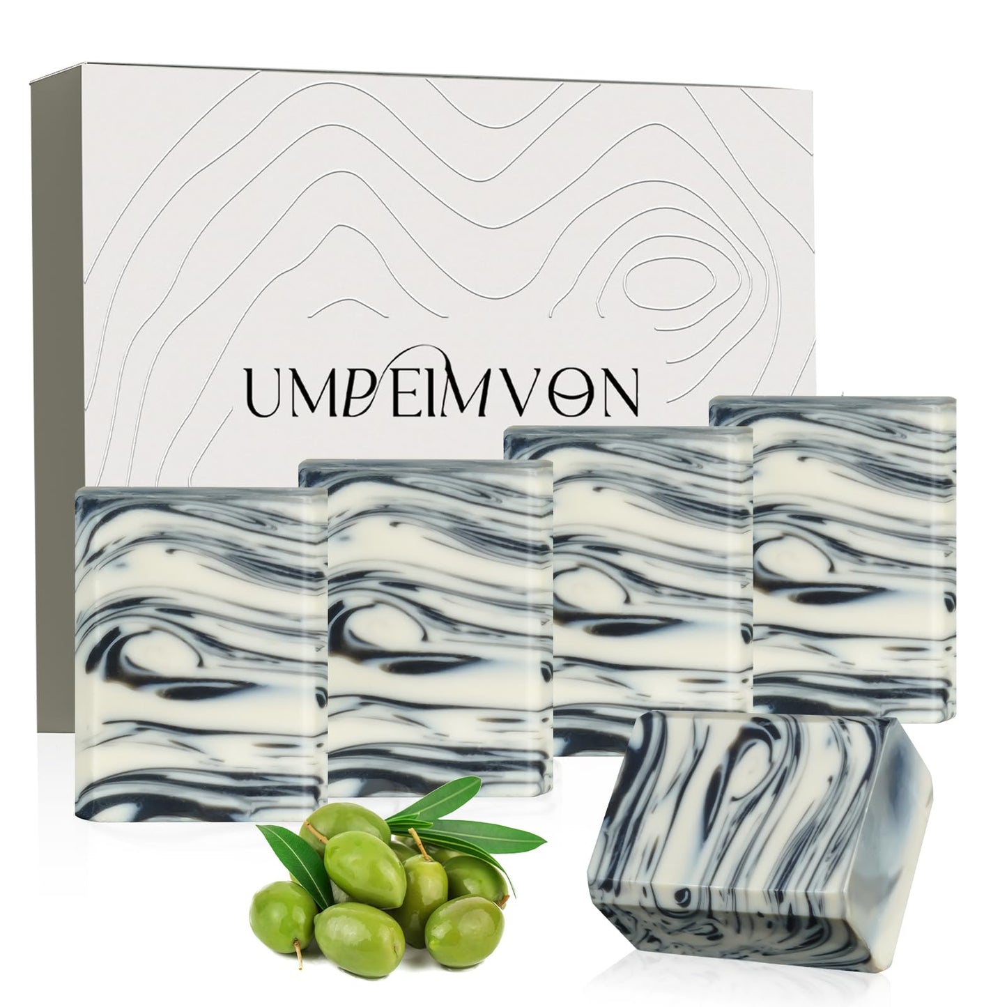 Umpeimvon 5 Pack Castile Soap Bar Handmade Organic Olive Oil Soap, All Cold Process Natural Bar Soap for Women and Men, Olive and Coconut Oil Infused Keep Skin Silky and Hydrated, 3.53 oz