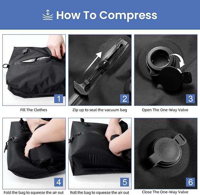 BAGAIL TPU Vacuum Bag for Travel, Reusable Compression Bag with IPX8 Waterproof Zipper, Save Space for Suitcase, Backpack and Carry on (Black, ExtraLarge, No Pump)