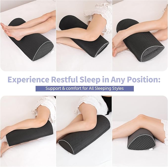 Knee Pillow for Back Sleeping – Ergonomic Memory Foam Cushion for Hip & Back Pain Relief – Leg Wedge Pillow for Spinal Alignment – Support for Side & Back Sleeping, Machine Washable Cover (Black)