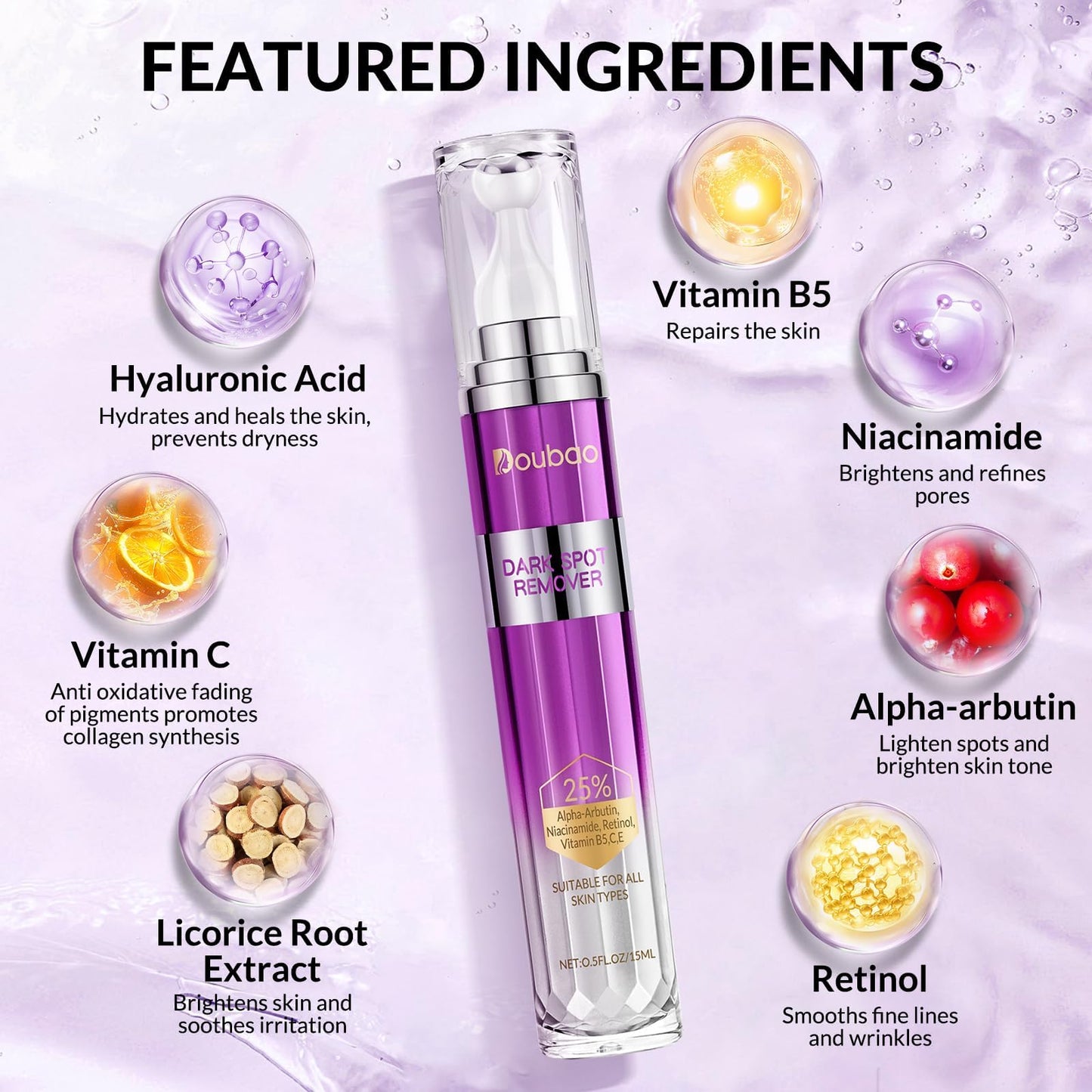 Dark Spot Remover for Face and Body, Age Spot Sun Spot Freckles Remedy Corrector Serum,Melasma Treatment for Face, Advanced Fade Cream for Uneven Skin Tone with 360° Roller Massage Ball, 0.5 FL oz