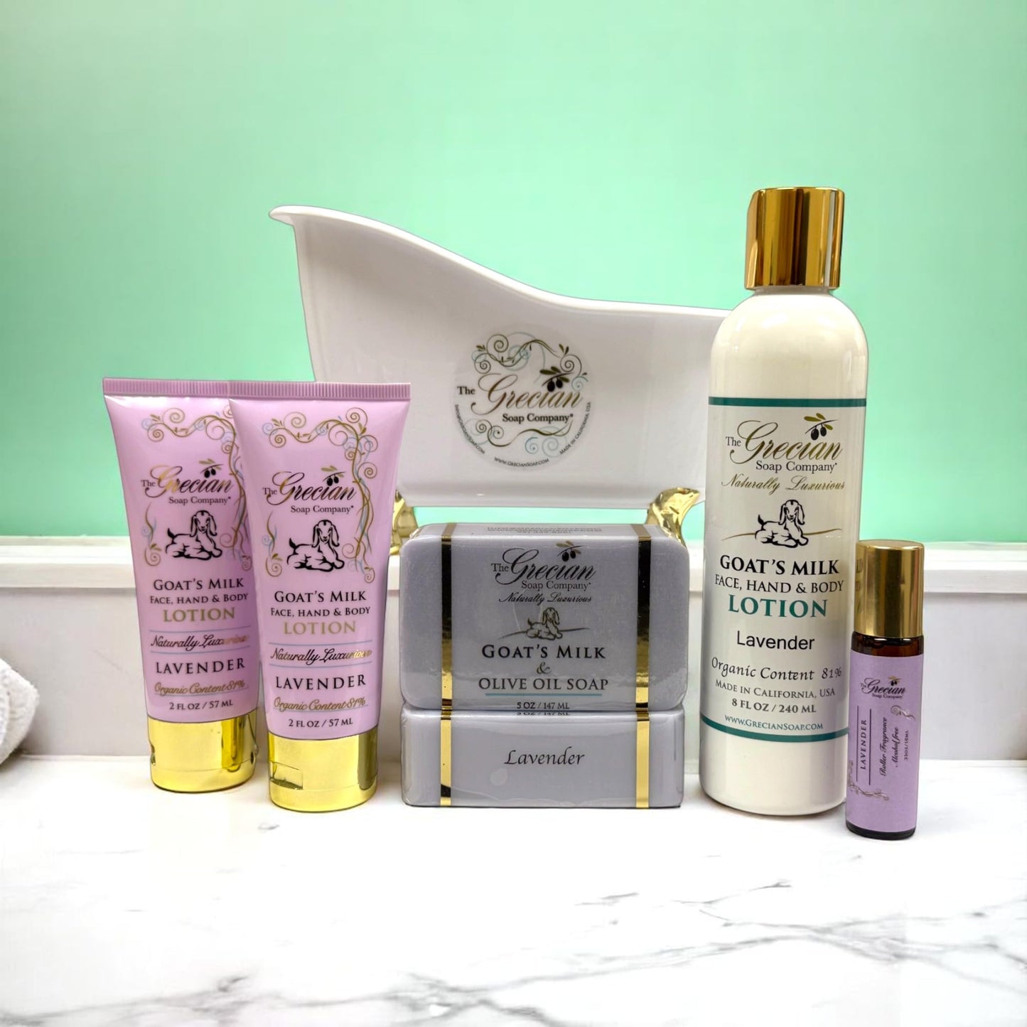 The Grecian Soap Company Self Care Gifts for Women, 6pcs Goat Milk & Olive Oil Skin Care Set, Relaxing Gift Basket, Bridal Shower Gifts, Birthday Gifts, Gifts for Mom, Lavender Scent, Handmade in USA