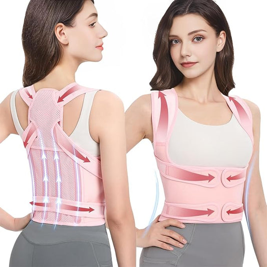 Back Brace Posture Corrector for Women & Men, Adjustable Shoulder Straightener with Full Back Support, Relief for Lower & Upper Back Pain, Hunchback & Scoliosis (Pink, Small)