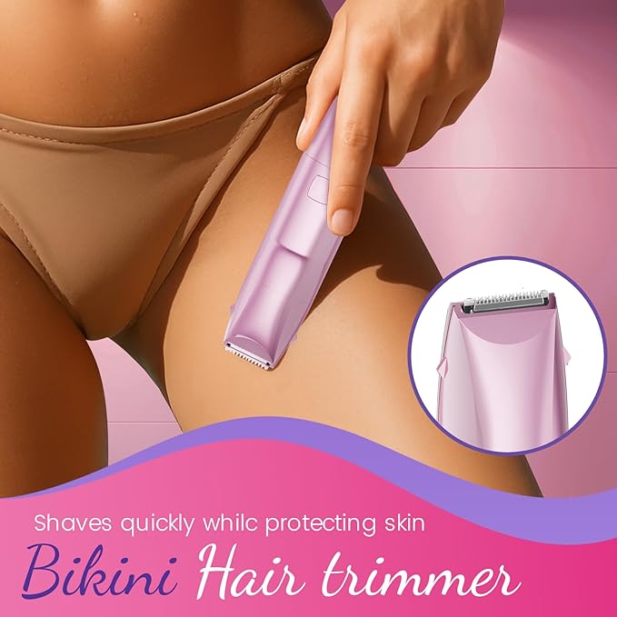 Bikini Trimmer for Women 2 in 1 Electric Razor for Women Face - Wet and Dry Electric Lady Shaver, Smooth Facial Hair Remover and Body Hair Trimmer for Bikini Leg Underarm Face Private Area, Pink