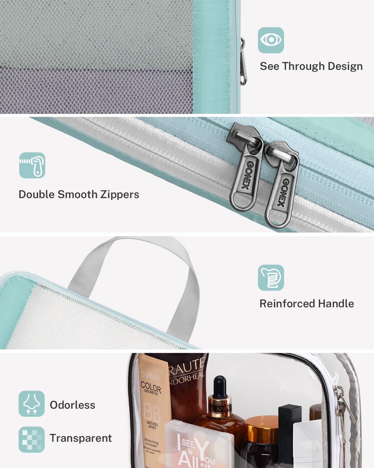 Gonex 8 Set Compression Packing Cubes for Travel, Expandable Mesh Packing Organizer for Travel Accessories Essentials with Toiletry Bag, Laundry Shoe Cable Bag for Suitcases, Grey Blue-green