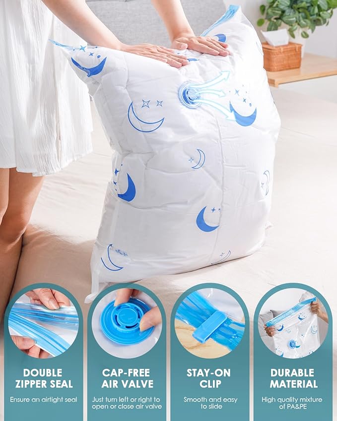 Travel Compression Bags, 35 Pack Vacuum Storage Bags with 1500mAh Rechargeable Battery, Vacuum Seal Bag for Space Saving Clothes, Blanket, Duvets, Pillows, Comforters, Travel Essentials, Luggage