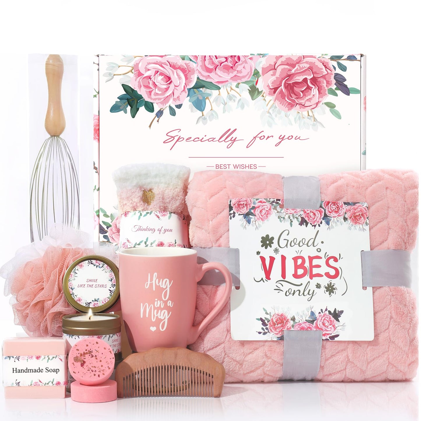 Solemon Happy Birthday Box for Woman - Pink Birthday Basket for Women Mom Her Girlfriend Sister Best Friend Wife Grandma