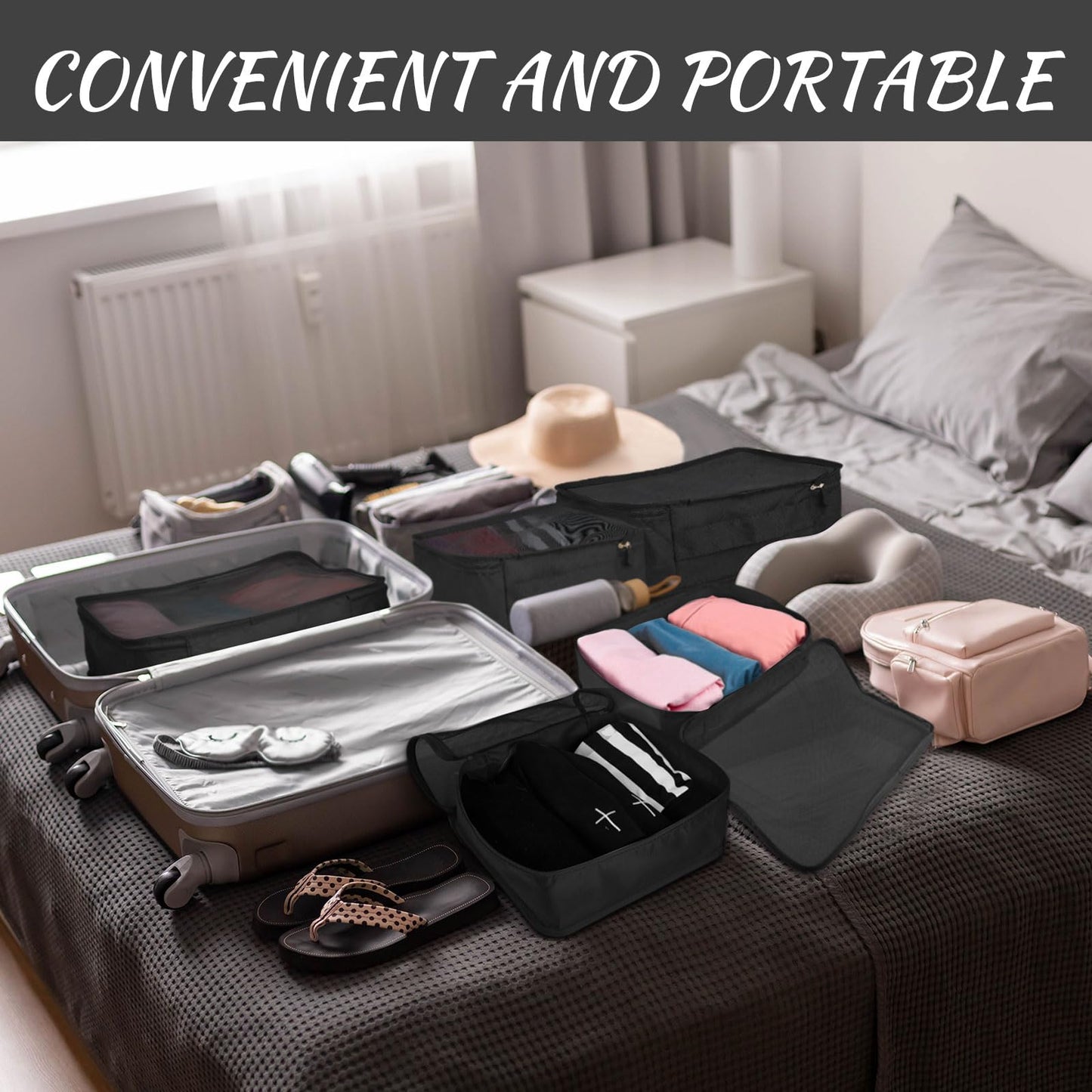 Silkfly 12 Pcs Packing Cubes for Suitcase Travel Luggage Bags Bulk Mesh Organizer Set for Hiking Camping Backpacking Clothes Accessories (Black,XL, L, M Size)