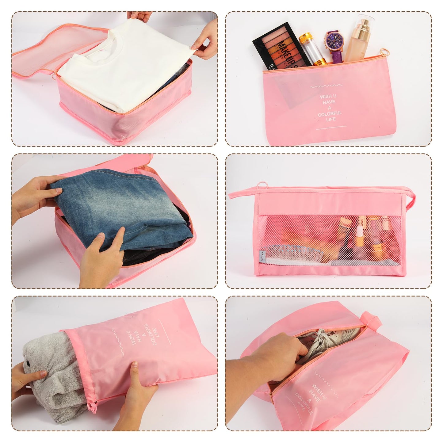 7PCS Packing Cubes for Suitcases, Travel Luggage Organizer Bags, Suitcase Organizer Bags Set for Carry on Luggage Travel Essentials, Pink