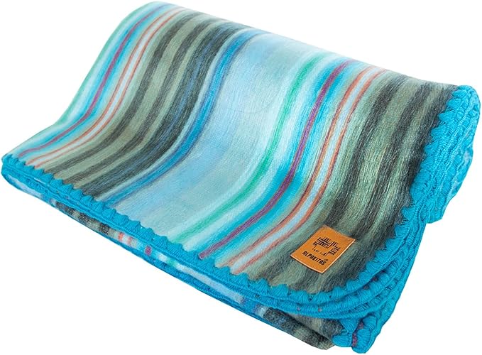 Alpaca Wool Blanket - Twin Size Bed Blanket - Alpaca Throw - Best Gift & Warm Throw, Lightweight, Couch or Camp- Outdoor - 75 x 38 Inches (Light Turquoise)