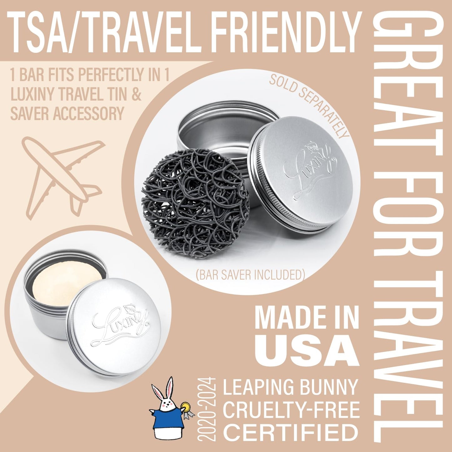 Bar Shampoo and Conditioner by Luxiny - Sulfate Free, Unscented Set With 1 Shampoo Bar (60g) & 1 Deep Conditioner Bar (50g), Made in USA (Fragrance Free)