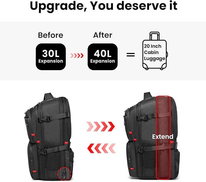 17.3 Large Laptop Backpack for Men Women 30l Travel Backpack Water Resistant Carry On Flight Anti-theft Computer Bag Expandable Rucksack Ergonomic Straps,Black