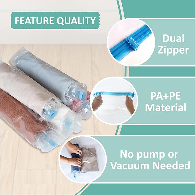 Compression Bags for Travel - Travel Essentials - 16 Pack Space Saver Bags - No Vacuum Needed - Compression Packing Bags for Cruise Accessories