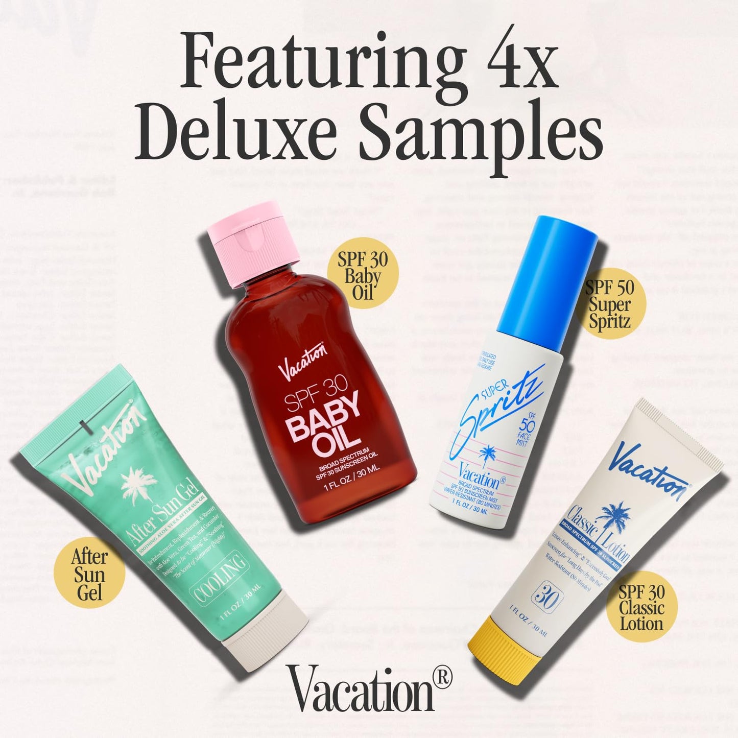 Vacation Sun Belt Sampler, Includes Baby Oil SPF 30, Super Spritz SPF 50 Face Mist, Classic Lotion SPF 30, After Sun Gel,“Festival Friendly” Fanny Pack