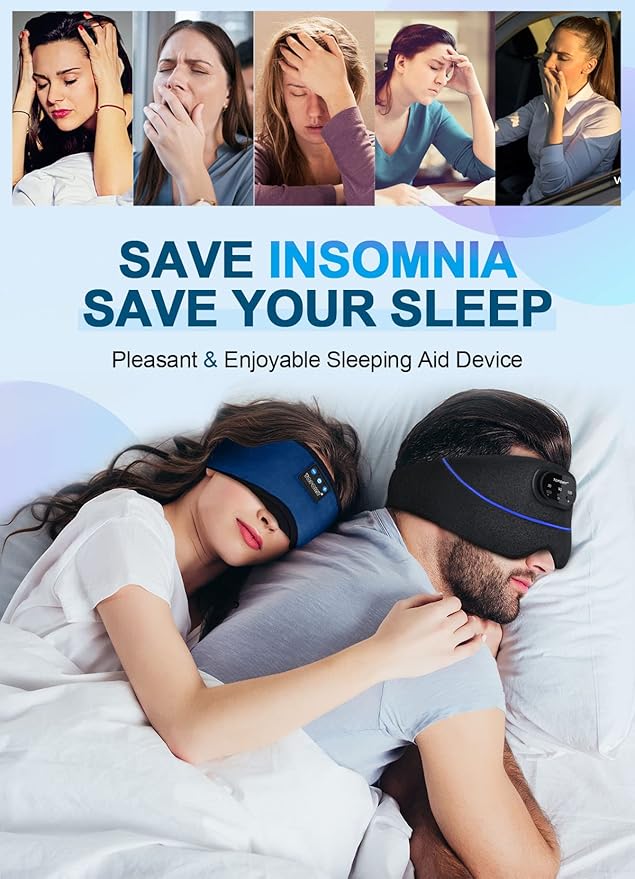TOPOINT Sleep Headphones, Sleeping Headphones Bluetooth Sleep Mask with Bluetooth Headphones, Aid Sleep Light Blackout Sleeping Eye Mask Headphones for Sleeping Side Sleepers Men Women Girls
