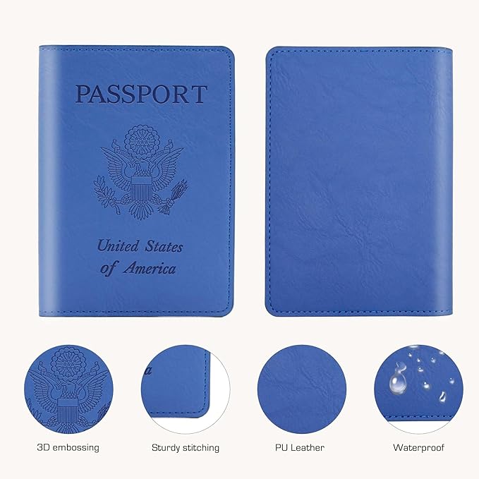 Cnycmy Passport Holder for Travel–Slim Travel Organizer for Passport, RFID Blocking,Boarding Pass, Credit Cards | Vegan Leather & Anti-Theft Design (Blue5)