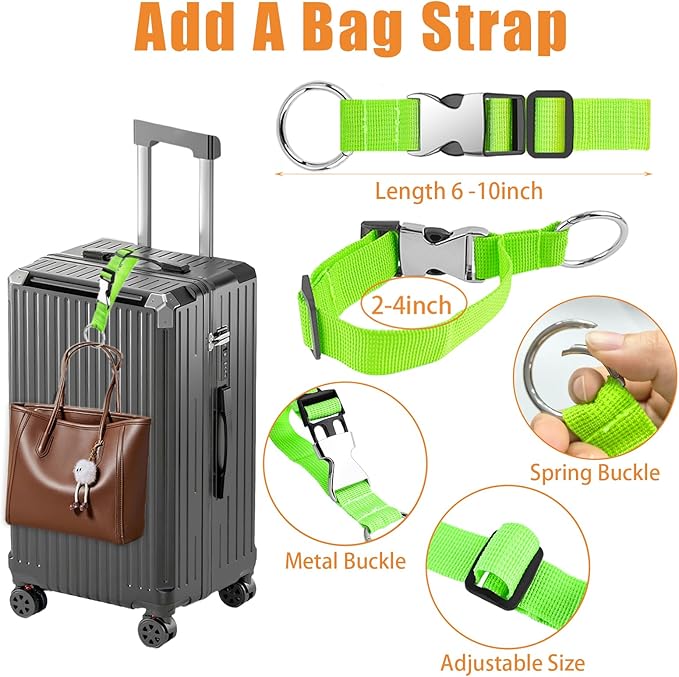 BILIONE 2Pcs Luggage Straps for Suitcases with Add A Bag Strap, Adjustable Luggage Identifiers Nylon Travel Belt TSA Approved (Green)